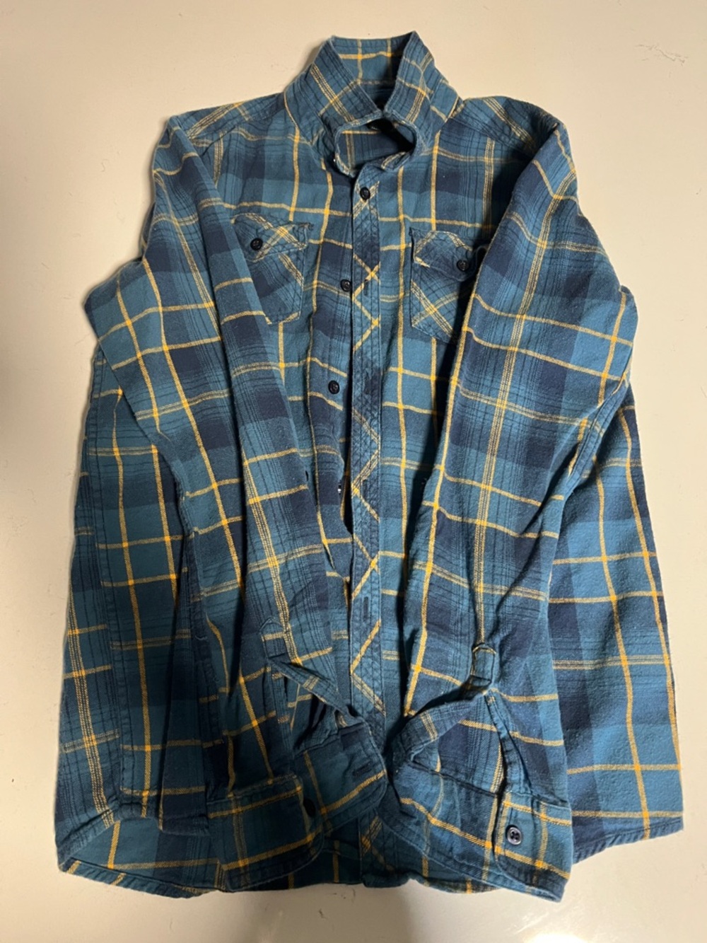 Silver Jeans Teal Plaid Shirt with Yellow Accents